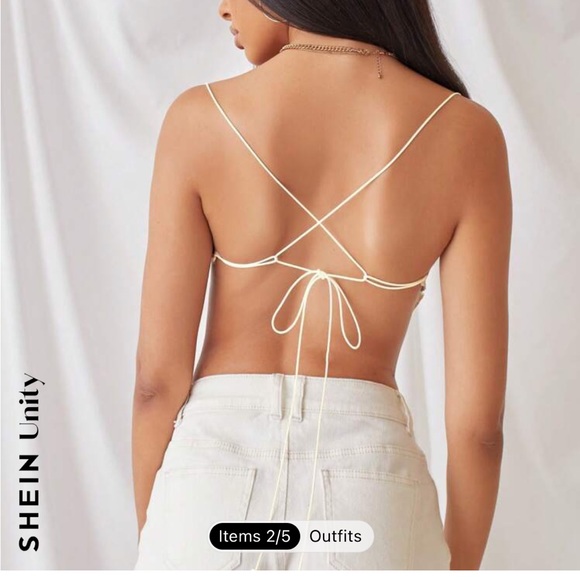 NWOT SHEIN silk top size small tie back cream - Picture 2 of 4